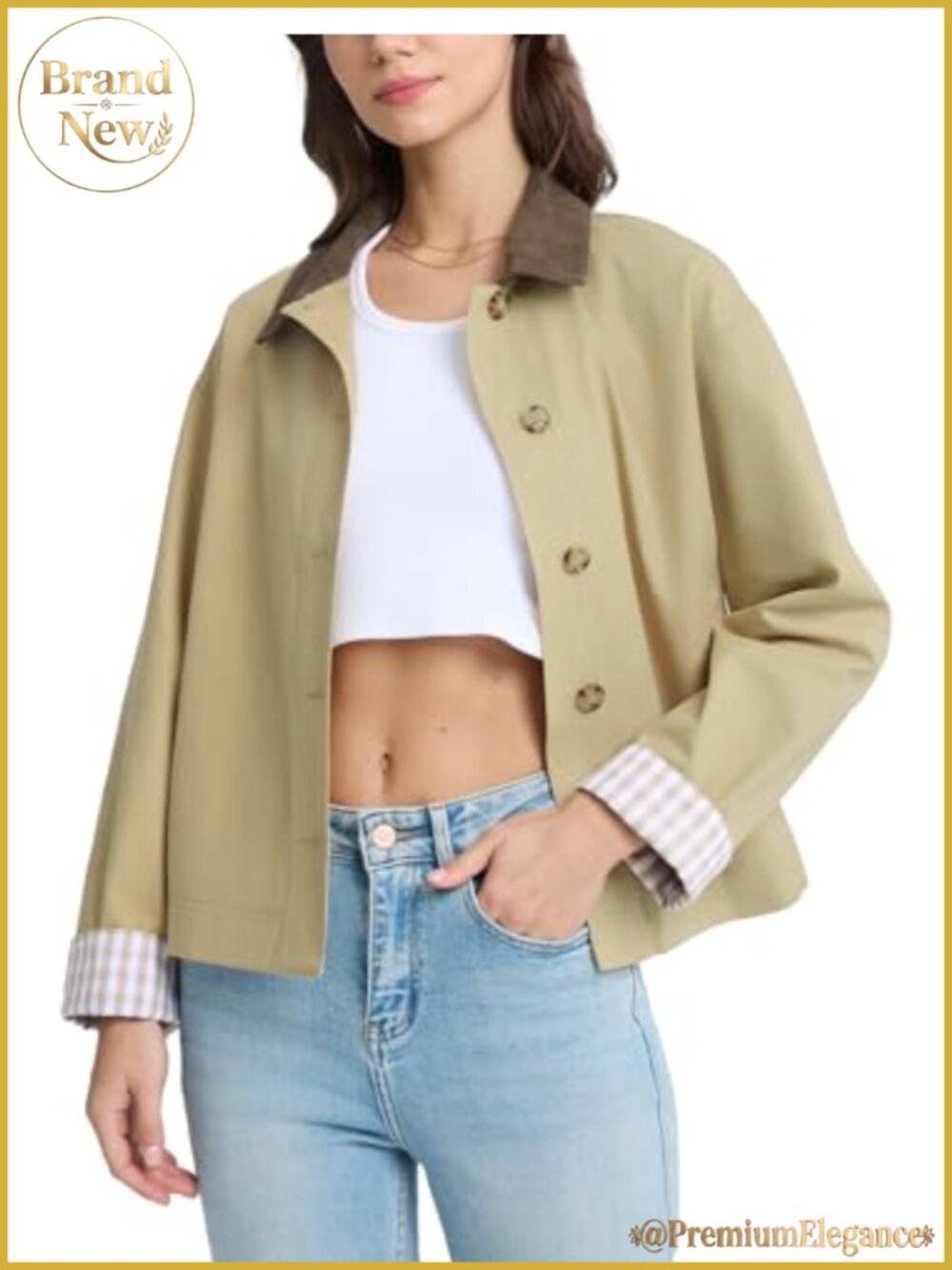 Oversized Cropped Barn Coat Utility Short Trench Jacket Button Front Lined with